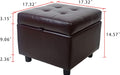 Tufted Leather Square Flip Top Storage Ottoman Cube Foot Rest (Brown with Storage)