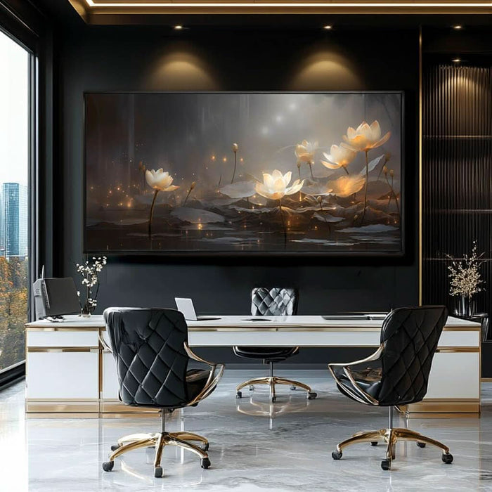 White Floral Wall Decor Gold Botanical Canvas Paintings Modern Artwork for Living Room Bedroom Office Home Decor 29"X58"