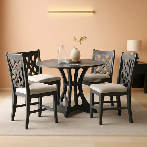 5 Piece round Dining Table Set 4 Retro Chairs with Special-Shaped Table Legs, Exquisitely Designed Hollow Chair Back for Dining Room, Gray