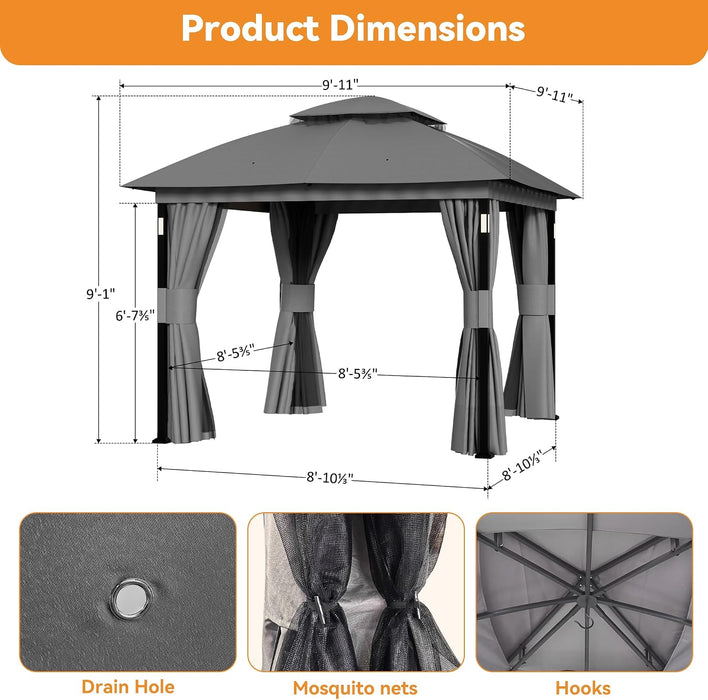 Patio Gazebo 10x10 BluetoothSpeakerLEDLightingAllWeather