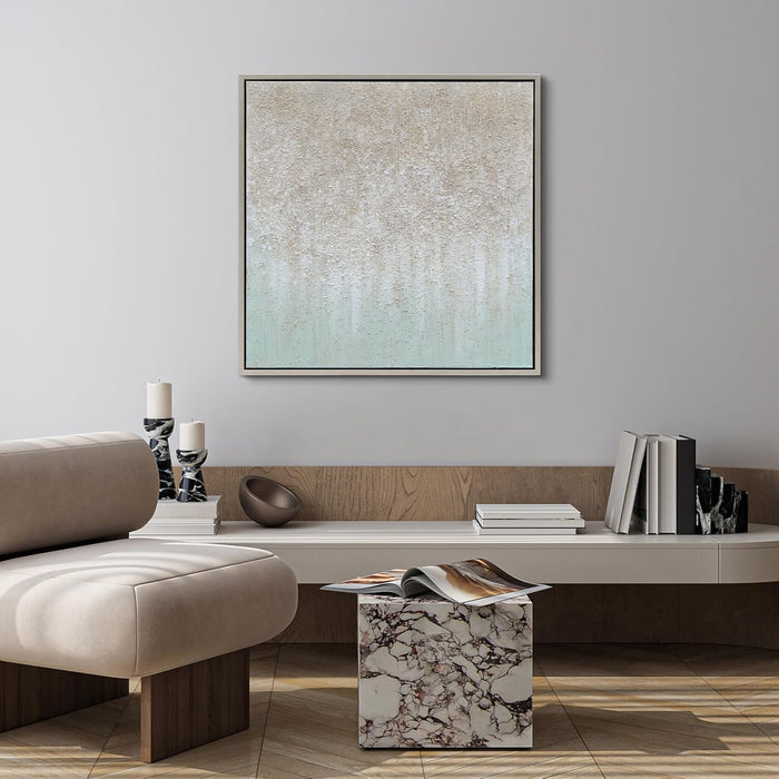 Abstract Wall Art Textured Hand Painted Canvas by Martin Edwards, Champagne Silver Frame, 36" X 36", Golden Field