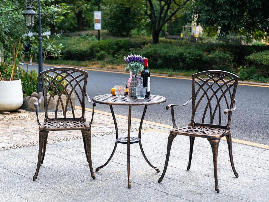 bronze cast aluminum patio table with umbrella hole W WARMHOL Bar Table, 38.5" Outdoor Bar Height Bistro 2" Hole, Patio Bistro Round High Top Dining Table Pub Table for Porch Balcony Backyard, Dark Withniture patio table is made of high Bistro Set 3 Piece Rustproof