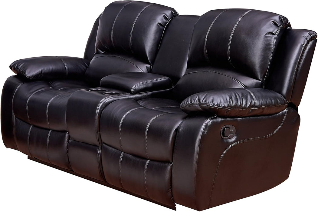 2PC Bonded Leather Recliner Set, Sofa, Loveseat, 8018, Black