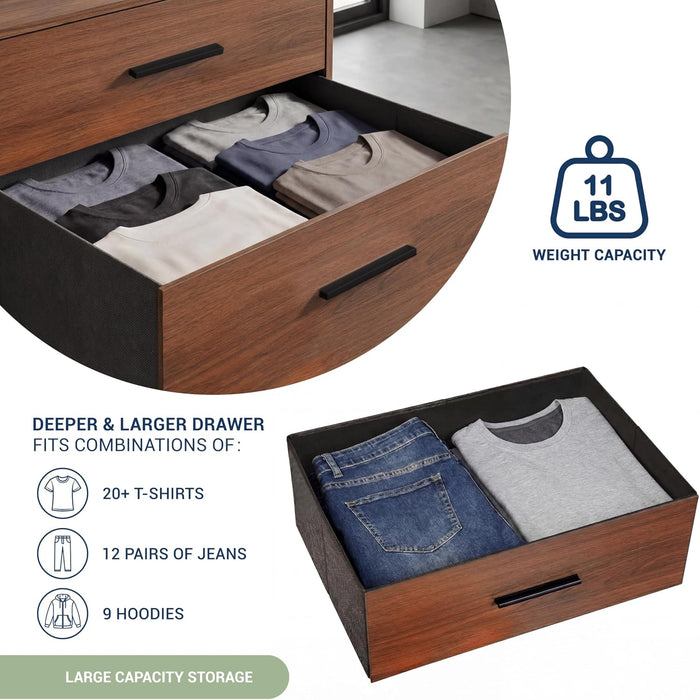 6-Drawer Dresser W/Fabric Drawers, Modern,Storage Chest,Walnut
