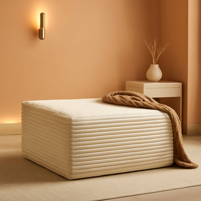 37" Plush Corduroy Ottoman, Upholstered Cloud Ottoman for Boneless Couch in a Box, Modular Sectional Couches for Living Room Bedroom, Compressed Memory Foam, No Assembly Require, Beige