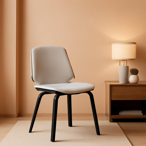 Brinley Mid Century Modern Gray Faux Leather and Black Wood Dining Room Accent Side Chair for Kitchen Table Desk Vanity