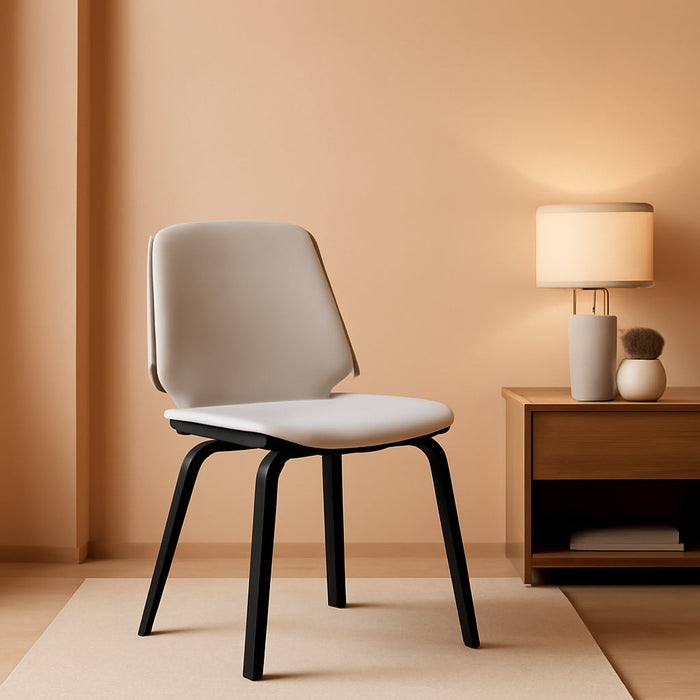 Brinley Mid Century Modern Gray Faux Leather and Black Wood Dining Room Accent Side Chair for Kitchen Table Desk Vanity