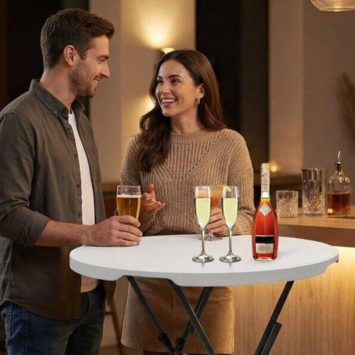 32In Folding Cocktail Table High Top Round-Hdpe Material Heavy Duty Bar Height Standing Event Table, Portable Folding Table with Metal Frame, Removable Legs, Indoor & Outdoor Use(White, 1PC)
