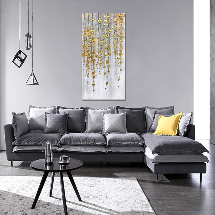 Paintings, 24X48 Inch Painting Oil Hand Painting Silver-Gold Flowers Paintings 3D Hand-Painted on Canvas Abstract Artwork Art Wood inside Framed Hanging Wall Decoration Abstract Painting