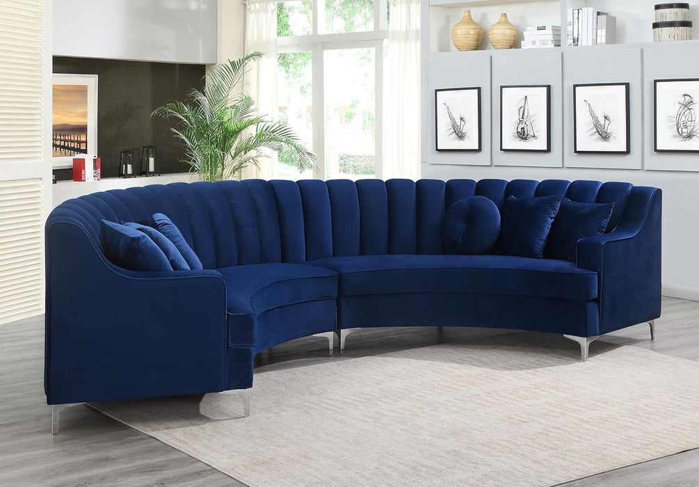 Velvet Curved Sectional Round-Shaped Couch for Living Room Standard Sofa, 142", Blue