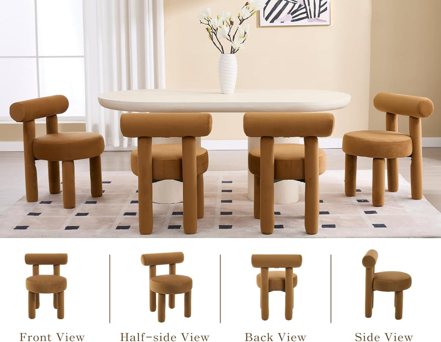 Velvet Upholstered Dining Chairs Set of 2 Modern Fabric Dining Room Chairs Comfy round Kitchen Chairs Armless Accent Side Chairs for Living Roombedroom, Yellowish-Brown