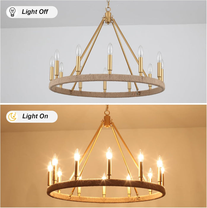 Gold Wagon Wheel Chandelier Farmhouse Ceiling Fixture