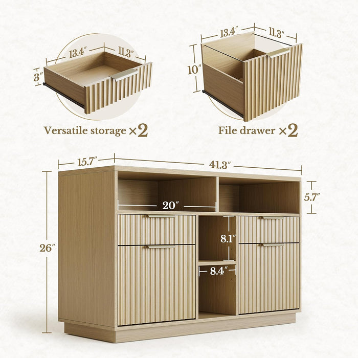 4 Drawer Fluted File Cabinet with Lock for Home Office