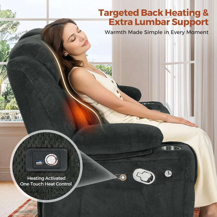 3 Seater Recliner Sofa, Manual Reclining Couch with Flip Middle Backrest, Phone Holder, Side Pocket, Drawer, Power Outlet, Reclining Sleeper for Living Room, Home Theater & RV (Textile - Gray)