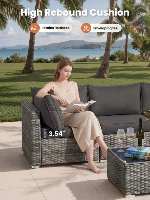 11 Piece Outdoor Patio Furniture Set with Fire Pit Table,Conversation Sectional Wicker Couch with Swivel Chairs,Modern outside Sofa for Balcony Backyard, Black