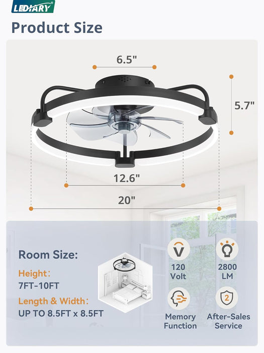 20 Inch Black RemoteControlledLEDLight Ceiling Fan