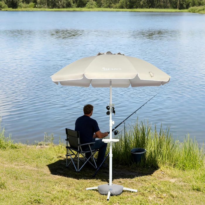 6.5Ft Sun Shade Umbrella, Portable Umbrella with Stand for Sports, Water Weight Bag, Adjustable and Lightweight, Sun Protection, Khaki