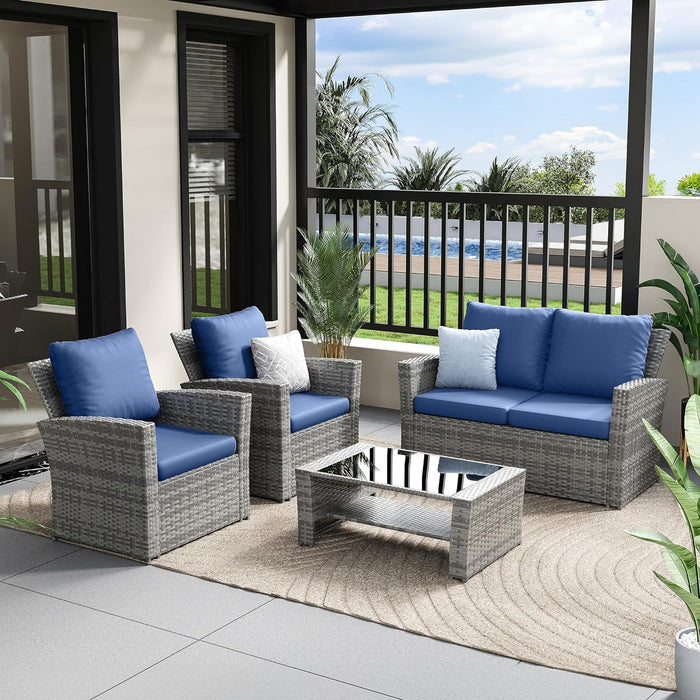 Patio Furniture Set, 4 Pieces Outdoor Patio Furniture Wicker Sectional Sofa Outdoor Patio Set Patio Conversation Sets, Grey