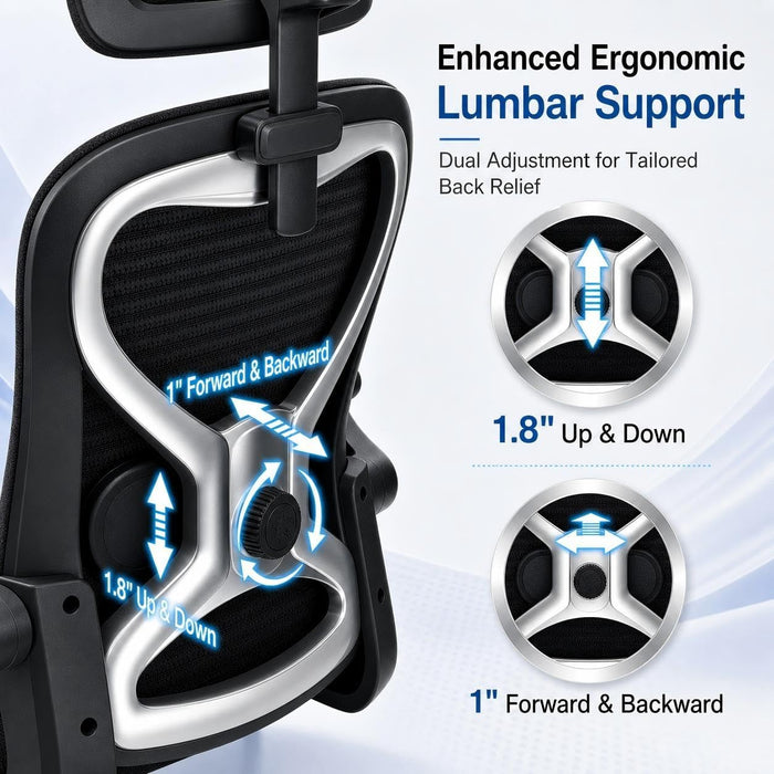 Home Office Desk Chairs, Ergonomic Office Chair with Lumbar Support & 3D Headrest, Computer Desk Chair with Flip-Up Armrests, Perfect for Office or Study, Black/Silver