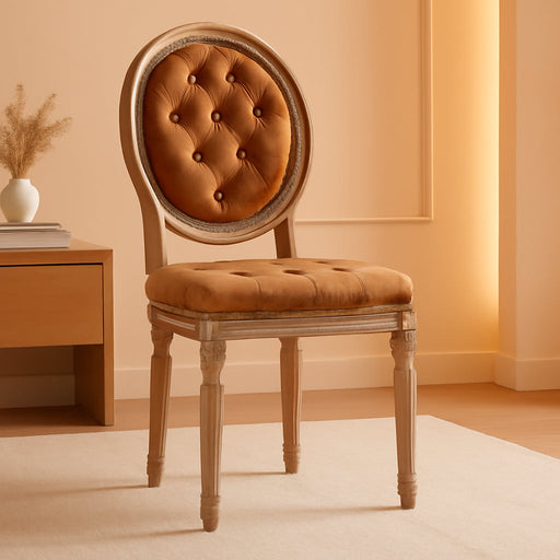 PU Leather Upholstered Dining Chairs Set of 6 French Country round Back Kitchen Side Chairs with Nailhead Trim and Wood Legs for Dining Room, Kitchen, Restaurant(Orange)