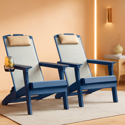 Folding Adirondack Chairs Set of 2, HDPE and Woven Mesh, Blue