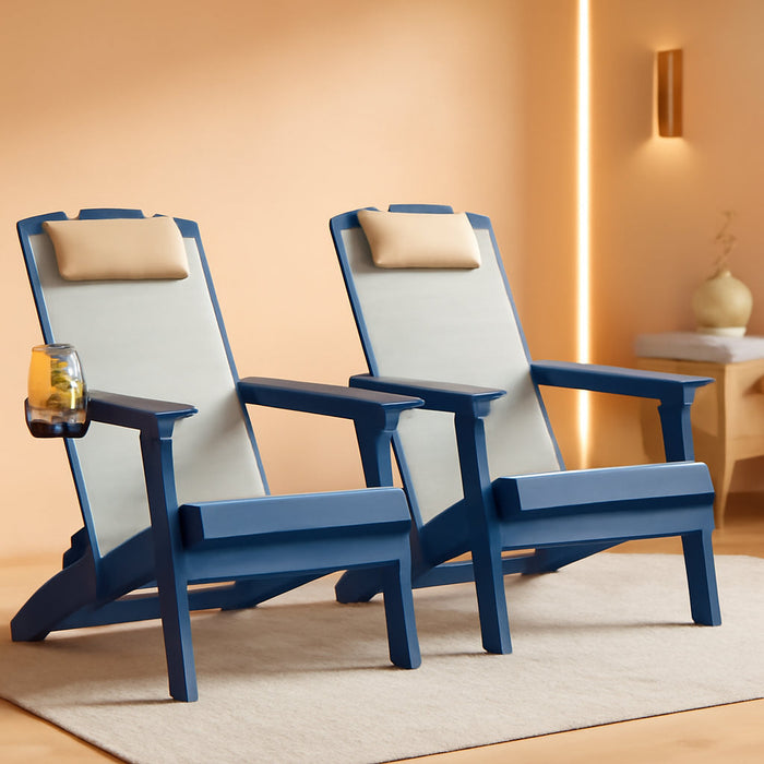 Folding Adirondack Chairs Set of 2, HDPE and Woven Mesh, Blue