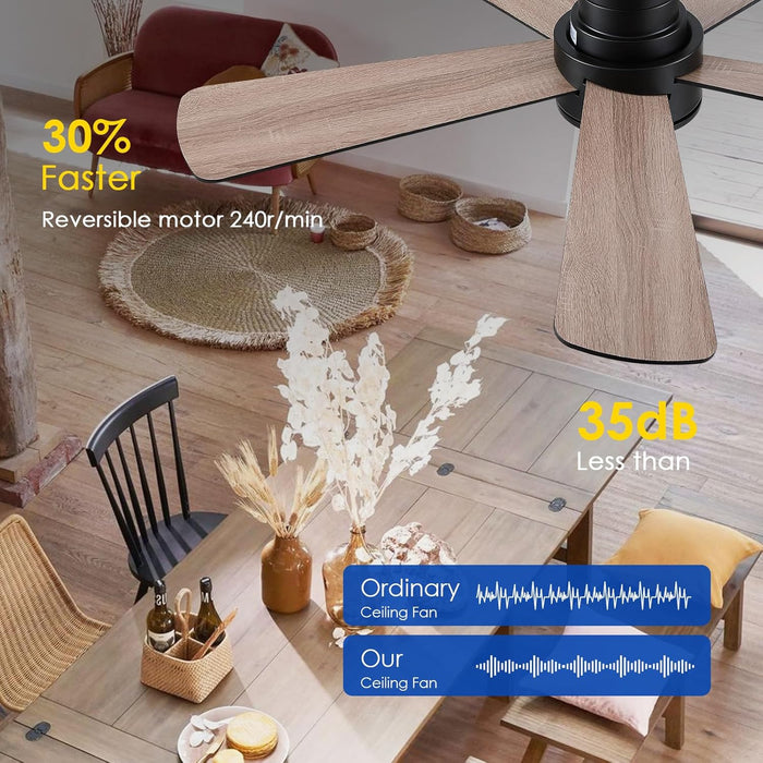 Low Profile Ceiling Fan with Light and Remote Control,46" Modern Flush Mount Black Ceiling Fan, 5 Dual-Sided Blades, Energy Efficient DC Motor, Reversible for Bedroom, Living Room, Indoor/Outdoor Use