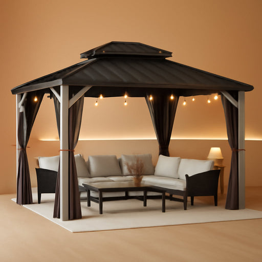 12x14 Outdoor Gazebo CharcoalGrey Hardtop Galvanized Steel