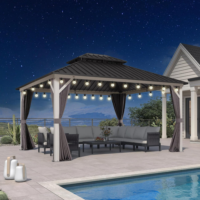 12x14 Outdoor Gazebo CharcoalGrey Hardtop Galvanized Steel