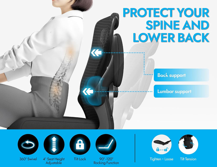Office Chair: 330LBS Mesh Ergonomic Desk Chair Comfy with 3D Lumbar& Swivel