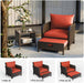 Patio Conversation Set 5 Piece, Balcony Furniture Outdoor PE Rattan Wicker Lounge Chairs with Soft Cushions, 2 Ottomans & Glass Table for Porch Lawn, Brown (Orange Red Cushions