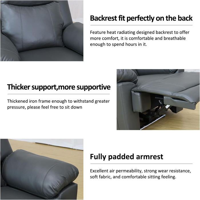 Power Leather Recliner Sofa Sets, 2 Pieces Living Room Furniture Sets with LED Lights, Grey Reclining Sofa Sets with USB Port for House/Office/Rv(B-Drak Grey, Sofa+Loveseat)