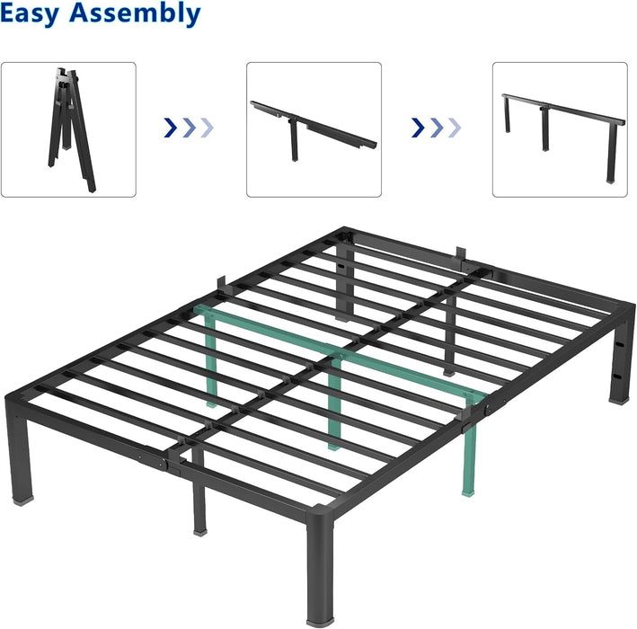 14 Inch Queen Platform Bed Frame - 3500 Lbs Heavy Duty Metal Mattress Foundation with Safe Rounded Corners & Recessed Legs, Non-Slip Mattress Retainers, Noise Free, No Box Spring Needed