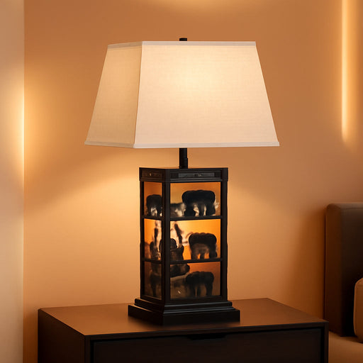 27" H Farmhouse Table Lamp, 2 Lights Vintage Rustic Nightstand Lamp