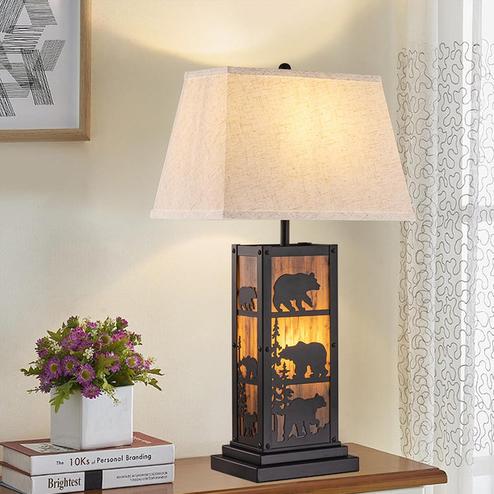 27" H Farmhouse Table Lamp, 2 Lights Vintage Rustic Nightstand Lamp