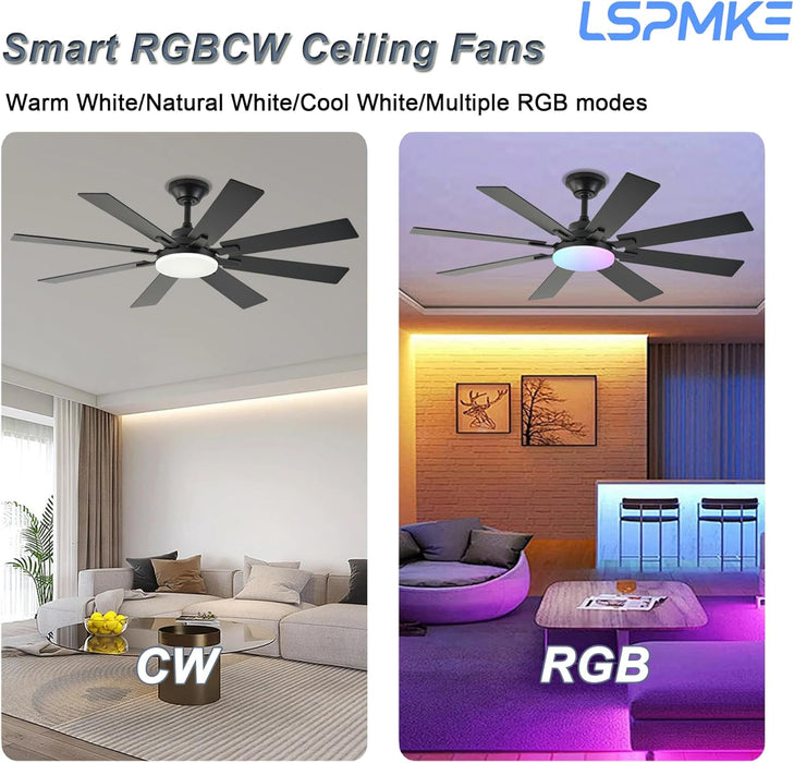 Ceiling Fan with Light & Remote Indoor/Outdoor Use 52 Inch Black