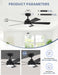 48 Inch Ceiling Fans with Lights and Remote, Downrod Mount, Sloped Ceiling Compatible up to 15°, Quiet Reversible DC Motor, 3CCT Dimmable LED, Black Ceiling Fan for Bedroom Living Room