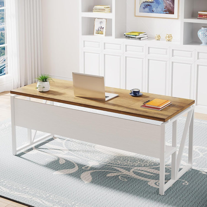 L Shaped Desk Walnut SixtyThreeInch Executive Desk