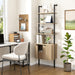 73" Tall Bookshelf with Cabinet, Industrial Ladder Wall Mount Shelf Bookcase with Wood and Metal Frame, Plant Shelf Wall Storage Display for Living Room Bedroom, Wavy Light Ivory