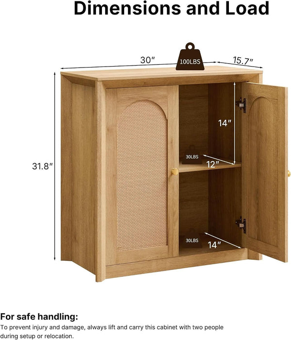 Rattan Arched Door Sideboard Buffet Cabinet, Natural Oak