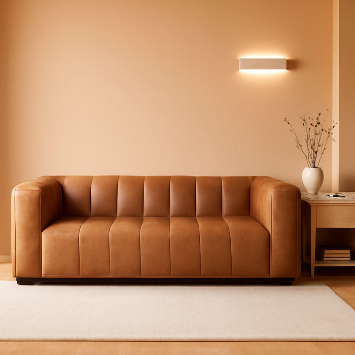 Canale 86" Sofa in Full-Grain Pure-Aniline Italian Leather in Cognac Tan