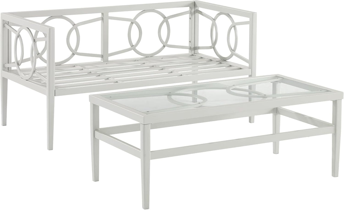 Ashford 2-Piece Outdoor Coffee Table and Loveseat Patio Furniture Set for Porch, Deck, Gray with Creme Cushions