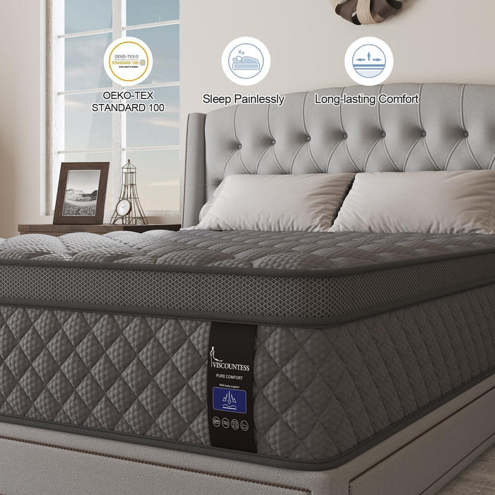 Full Gray 14Inch Premium MediumFirm Hybrid Mattress