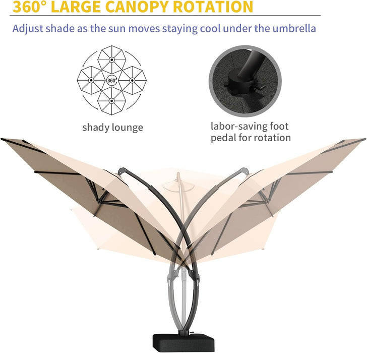 12Ft Offset Cantilever Patio Umbrella with Base Included, Large round Aluminum Outdoor Umbrella, 360° Rotation & Infinite Tilt, Heavy Duty Frame for Deck Pool Backyard, Beige