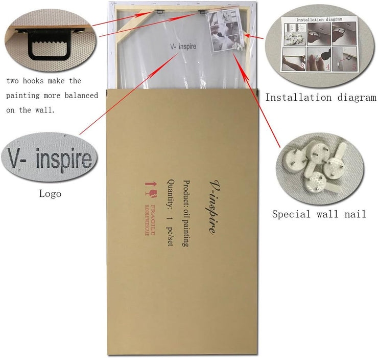 Art, 24X48 Inch Paintings Oil Abstract Red Birch Trees Wall Art Contemporary 3D Hand-Painted on Canvas Artwork Art Wood inside Framed Hanging Living Room Bedroom Wall Decoration