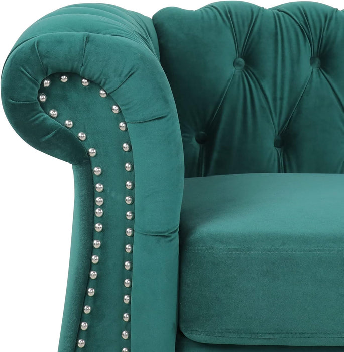 3 Pieces of Living Room Furniture Sofa Sets, Modern Velvet Chesterfield Sofa&Chesterfield Club Chair&Chesterfield Loveseat Sofas Set with Nailhead Trim Scroll Arms for Living Room(Green)