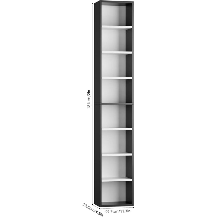 8-Tier Media Tower Rack, 11.6 X 9.3 X 71 Inches CD DVD Slim Storage Cabinet with Adjustable Shelves, Tall Narrow Bookcase Display Bookshelf for Home Office, Black/White