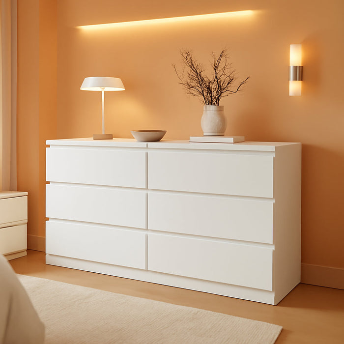 White 6 Drawer Dresser for Bedroom,48'' Modern Dresser with Deep Drawer,Wide Storage Chest of Drawers,Bedroom Storage Organizer Furniture,Tv Stand for Living Room