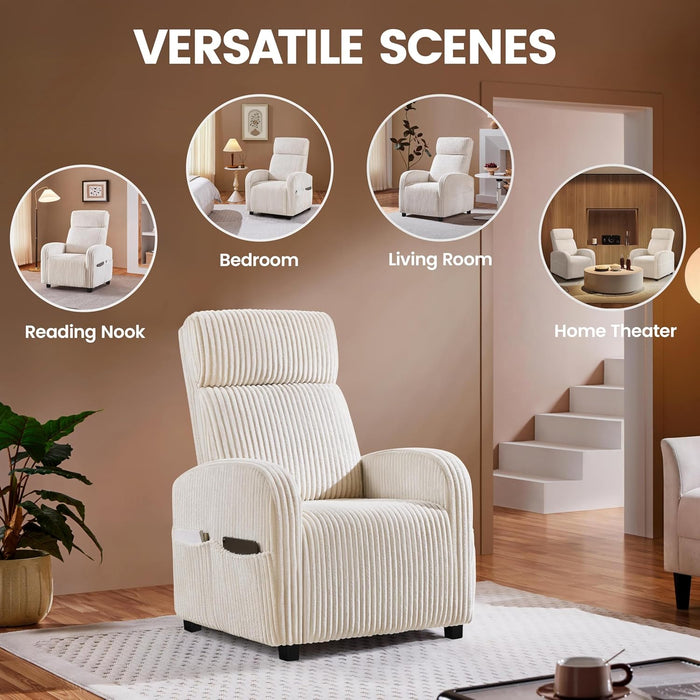 Sofa Accent Chair for Living Room, Corduroy High Back Lounge with Side Pockets Reading Armchairs for Nursing Bedroom Home Movie Theater Beige