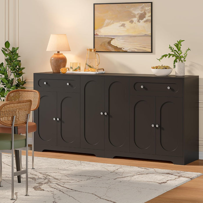 71" Modern Arched Sideboard Buffet Cabinet with Storage, Black